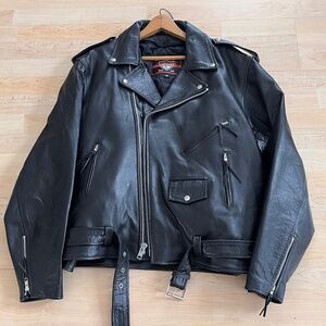 Vintage Interstate Leather Jacket Size 56 Biker Black Zippers